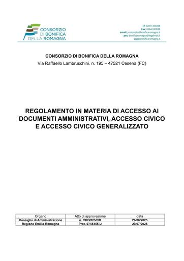 Regolamento per la Disciplina delle modalità di esercizio e dei casi di esclusione del Diritto di accesso ai documenti Amministrativi del Consorzio di Bonifica della Romagna