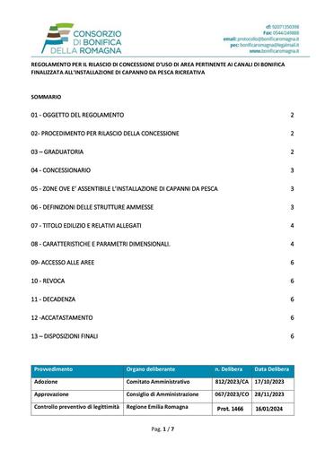 REGOLAMENTO PER RILASCIO DI CONCESSIONE D’USO DI AREA FINALIZZATA ALL’INSTALLAZIONE DI CAPANNO DA PESCA RICREATIVA