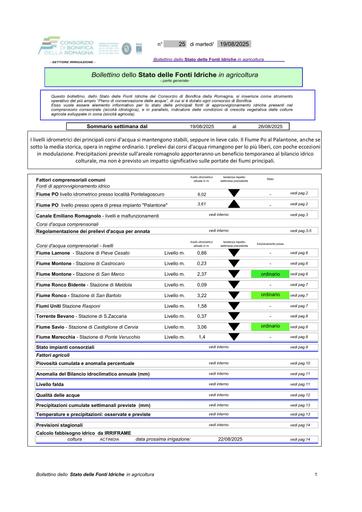 Bollettino delle fonti idriche in agricoltura n.25 del 19.agosto.2025