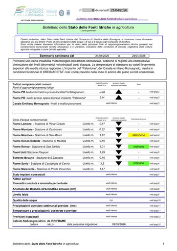 Bollettino delle fonti idriche in agricoltura n. 8 del 21.aprile.2026