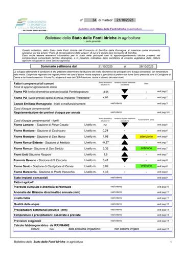 Bollettino delle fonti idriche in agricoltura n.34 del 21.ottobre.2025