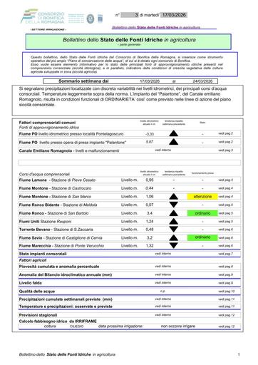 Bollettino delle fonti idriche in agricoltura n. 3 del 17.marzo.2026