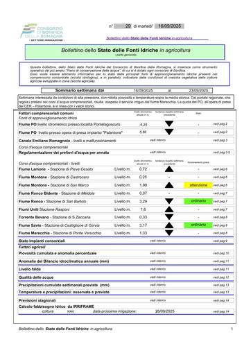 Bollettino delle fonti idriche in agricoltura n.29 del 16.settembre.2025