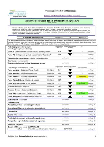 Bollettino delle fonti idriche in agricoltura n.28 del 9.settembre.2025