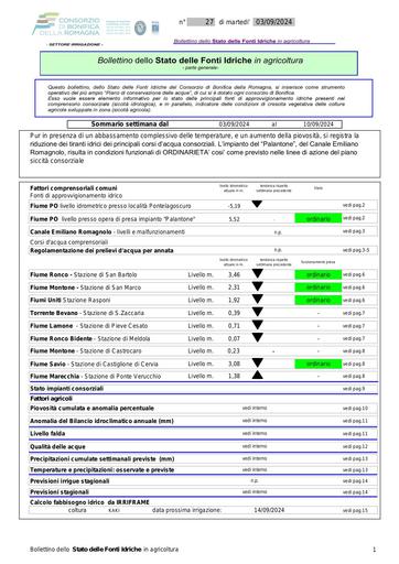 Bollettino delle fonti idriche in agricoltura n. 27 del 3.settembre.2024