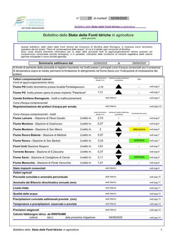Bollettino delle fonti idriche in agricoltura n.27 del 2.settembre.2025