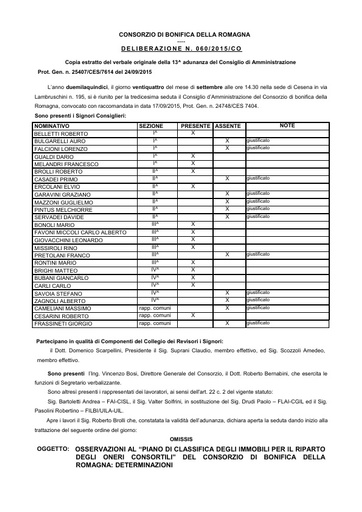 N.060/2015/CO - Integro e/o modifica testo del Piano di Classifica