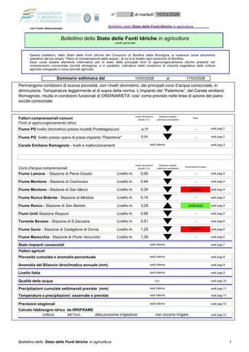 Bollettino delle fonti idriche in agricoltura n. 2 del 10.marzo.2026