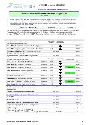 Bollettino delle fonti idriche in agricoltura n.23 del 5.agosto.2025