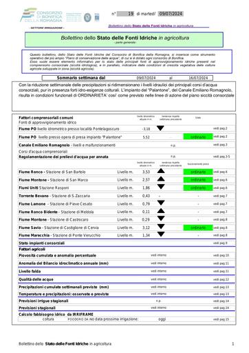 Bollettino delle fonti idriche in agricoltura n. 19 del 9.luglio.2024