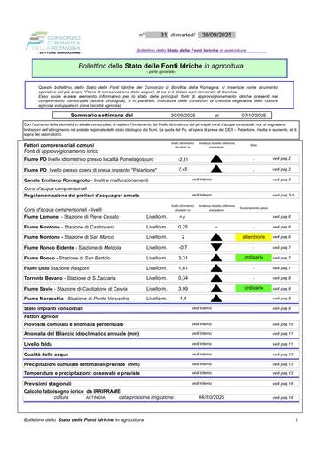 Bollettino delle fonti idriche in agricoltura n.31 del 30.settembre.2025