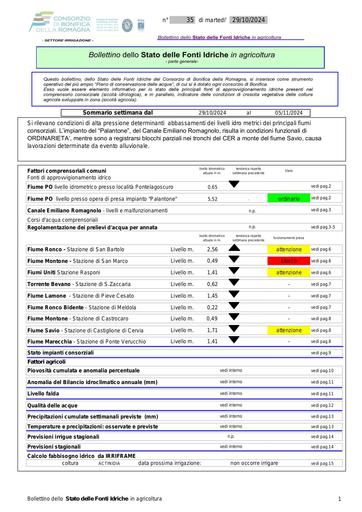 Bollettino delle fonti idriche in agricoltura n. 35 del 29.ottobre.2024