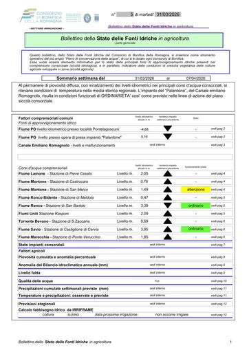 Bollettino delle fonti idriche in agricoltura n. 5 del 31.marzo.2026