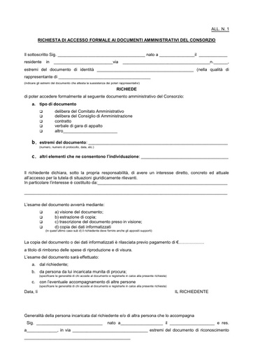 Richiesta di accesso formale ai documenti amministrativi del Consorzio