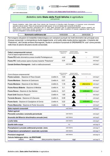Bollettino delle fonti idriche in agricoltura n. 12 del 19.maggio.2026